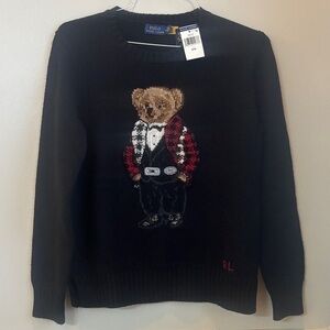 Women’s Polo by Ralph Lauren Black Sweater with Tuxedo Polo Bear sz M